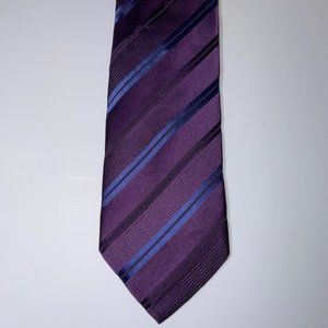 Silk Giorgio Armani Narrow Tie - Purple W/Blue Diagonal Stripes - EUC